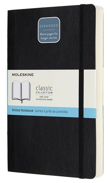 Черен тефтер Moleskine Classic Notebook Dotted Expanded Version Black с твърди корици и листа на точки