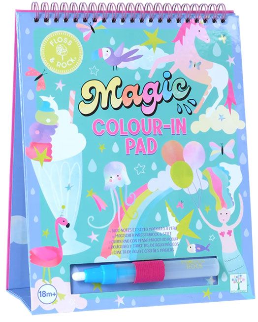 Тефтер за оцветяване с вода Floss & Rock, Magic Colour-in pad, Fantasy - Еднорог