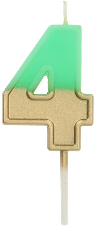 Свещ за рожден ден Folat - Цифра 4, зелена и златна