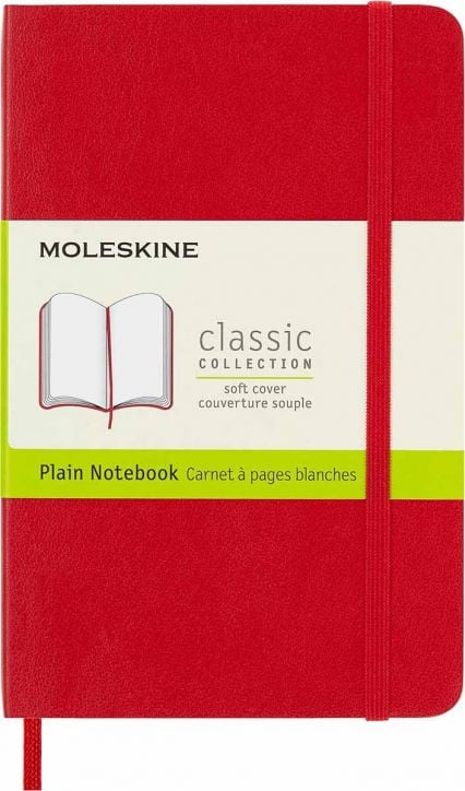 Джобен червен тефтер Moleskine Classic Scarlet Red с меки корици и нелинирани страници
