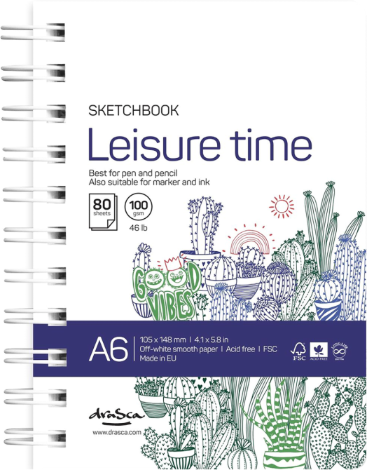 Скицник Drasca Leisure Time, A6, 80 листа, портрет