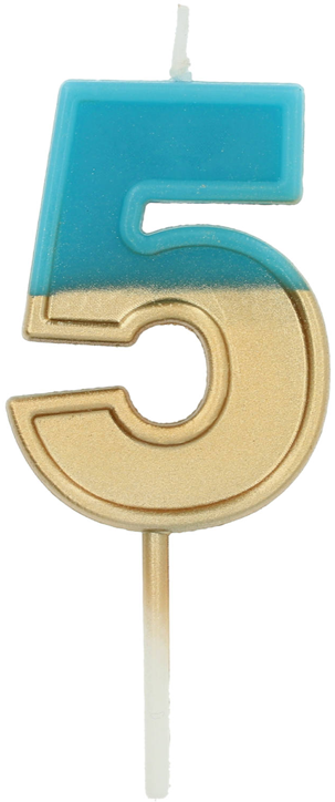 Свещ за рожден ден Folat - Цифра 5, синя и златна