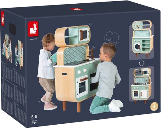 Детски комплект Janod - Двустранна дървена кухня