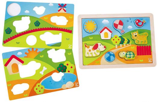 Дървен пъзел 3 в 1 Hape - Слънчевата долина