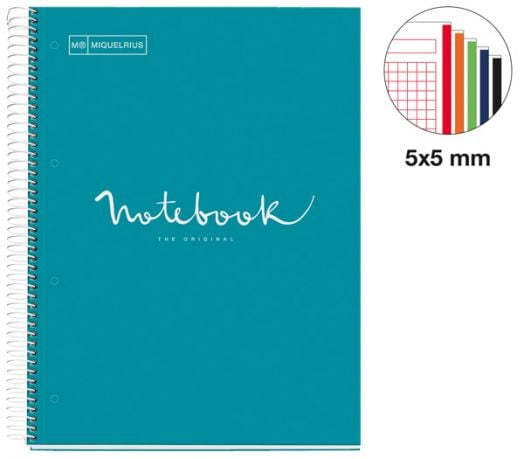 Тетрадка Miquelrius Emotions А4 със спирала, 120 листа на малки квадратчета, синьо-зелена