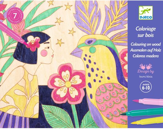 Творчески комплект Djeco - Оцветяване върху дърво сладки момичета