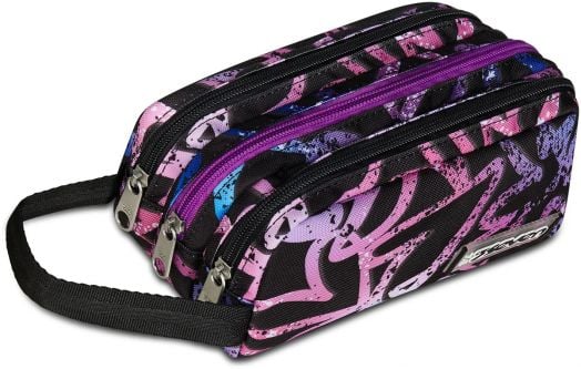 Ученически несесер Seven Freethink Lavender с три отделения и ръкохватка