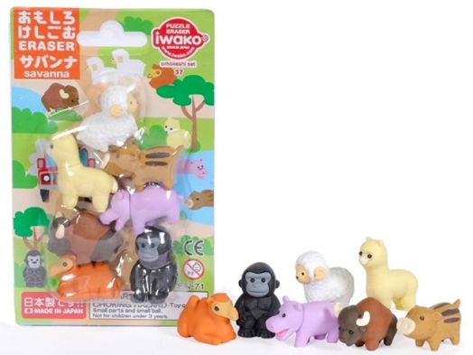 Комплект гумички Iwako - Животни в саваната, 7 бр.