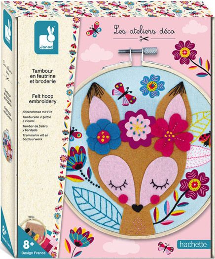 Творчески комплект Janod - Бродерия в кръгла рамка, сърна