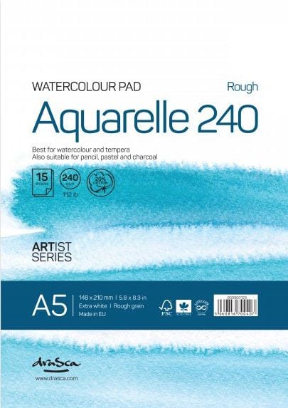 Скицник Drasca Watercolour Pad Aquarelle Rough А5, 15 бели листа
