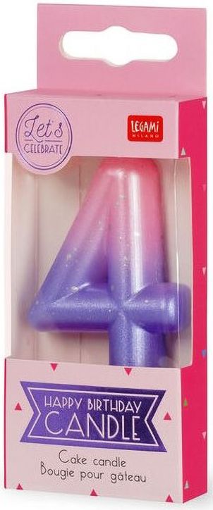 Свещ за рожден ден Legami - Цифра 4, розова