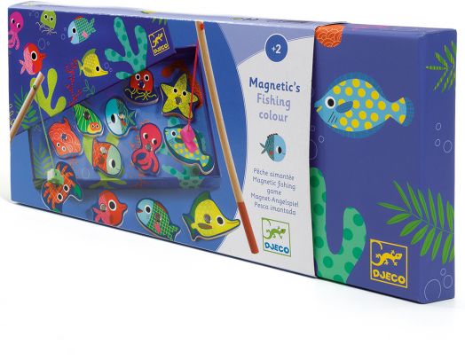 Детска игра с магнитни фигури Djeco - Цветен риболов