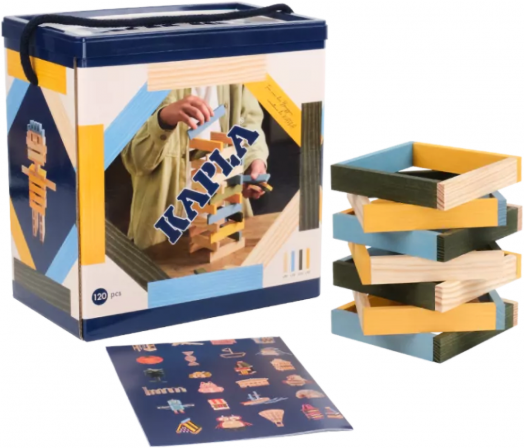 Дървен конструктор Kapla, синя кутия, 120 части