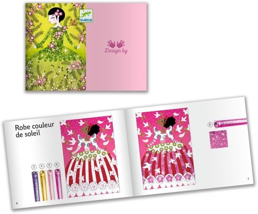 Комплект за рисуване с брокат Djeco - Блестящи рокли