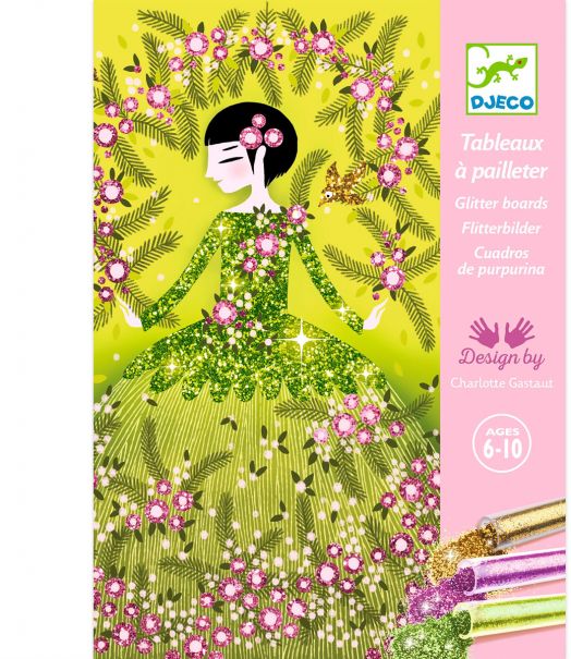 Комплект за рисуване с брокат Djeco - Блестящи рокли