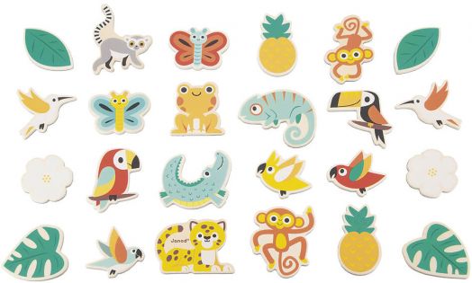 Дървени магнити Janod - Тропик, 24 бр.