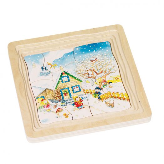 Многослоен дървен детски пъзел Goki, сезони