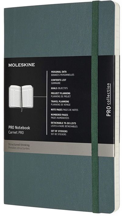 Зелен тефтер Moleskine Pro Collection Large Forest Green с меки корици