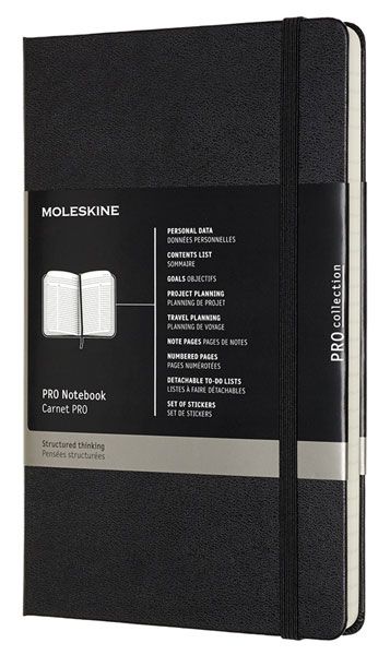 Черен тефтер Moleskine Pro Collection Large Black с твърди корици
