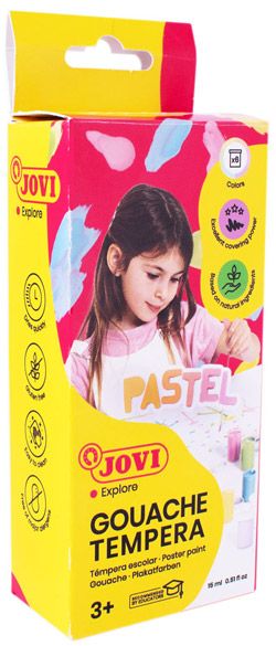 Темперни бои Jovi, 6 пастелни цвята + четка за рисуване