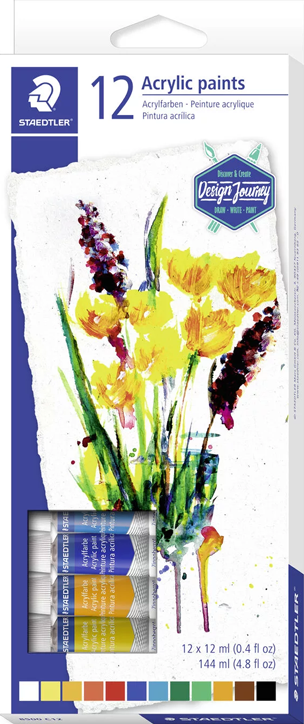Комплект акрилни бои Staedtler Design Journey, 12 цвята