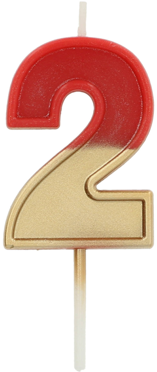 Свещ за рожден ден Folat - Цифра 2, червена и златна