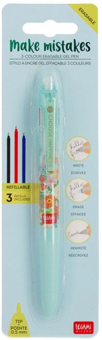 Трицветна химикалка с гума Legami - Flowers