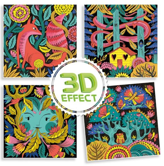 Комплект за рисуване Djeco - 3D картини Fantasy Forest