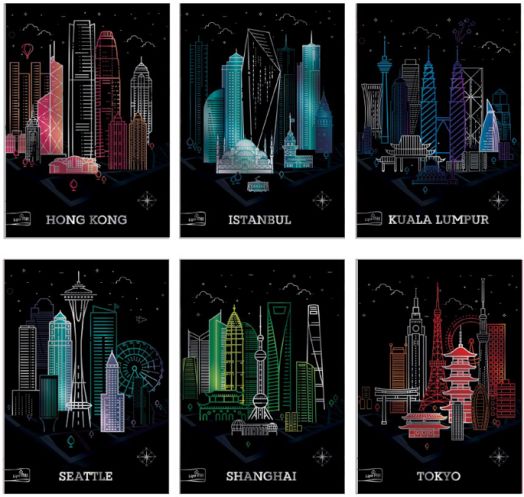 Тетрадка 3D Metallic Cities А4, 40 листа - широки редове