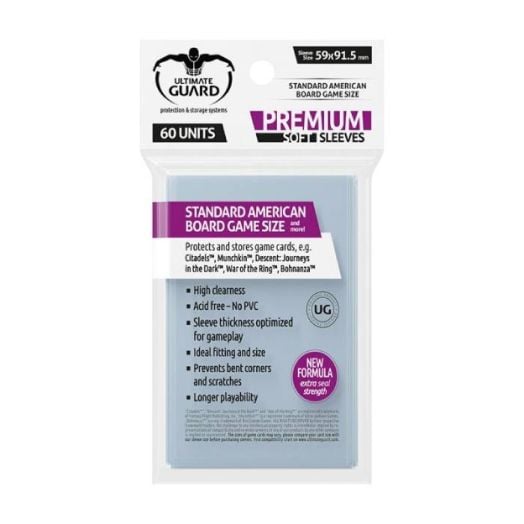 Протектори за карти Ultimate Guard: Premium Soft Sleeves, Standard American Board Game Size, 60 бр.