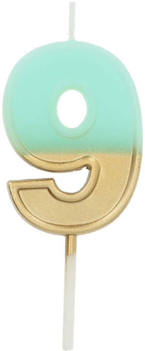 Свещ за рожден ден Folat - Цифра 9, светлосиня и златна