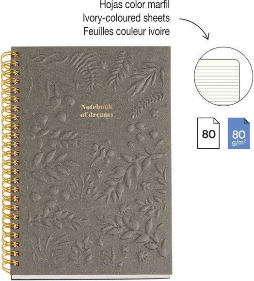 Тефтер Miquelrius British Bloom A5 със спирала, 80 листа с широки редове