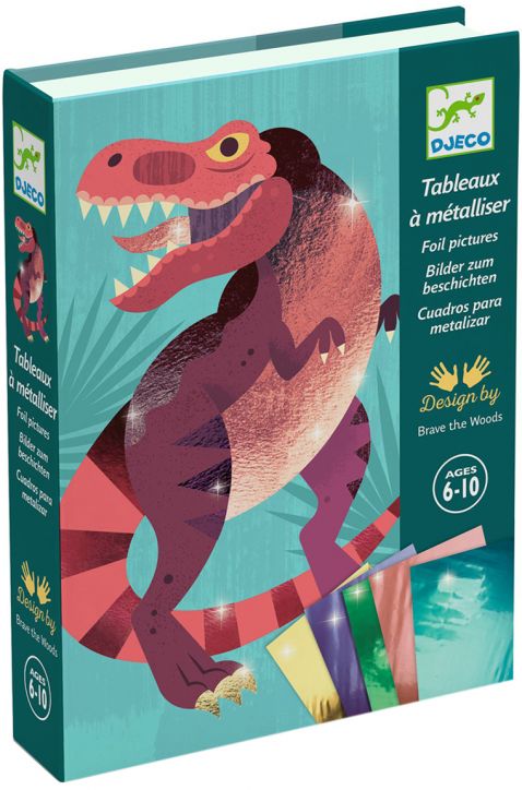 Креативен комплект Djeco: Направи картини с фолио, динозаври