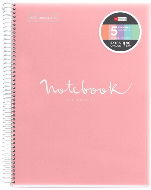 Тетрадка Miquelrius Emotions PVC А5 със спирала, 120 листа на малки квадратчета, розова