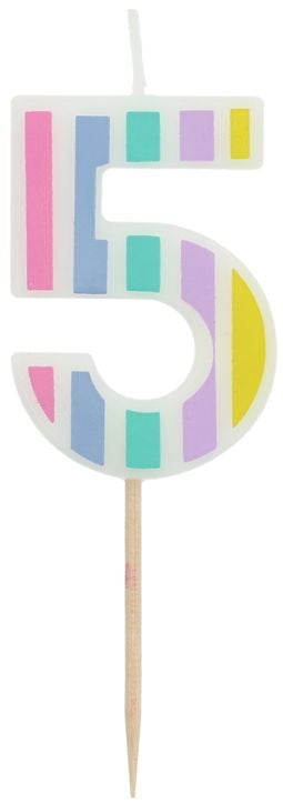 Свещ за рожден ден Folat - Цифра 5, пастел