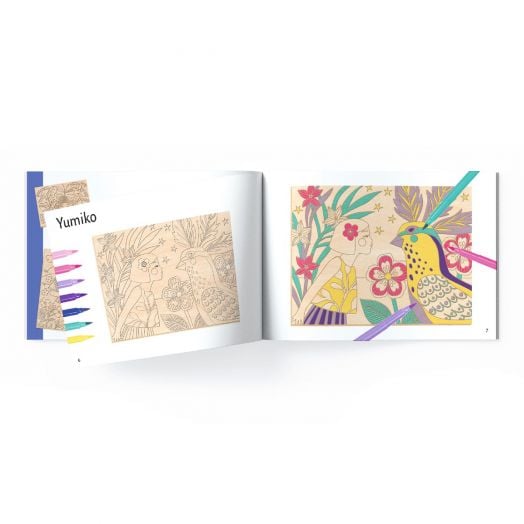 Творчески комплект Djeco - Оцветяване върху дърво сладки момичета