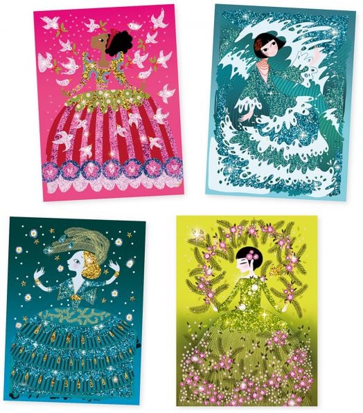 Комплект за рисуване с брокат Djeco - Блестящи рокли