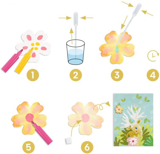 Творчески комплект Djeco - Рисуване с туш горски животни