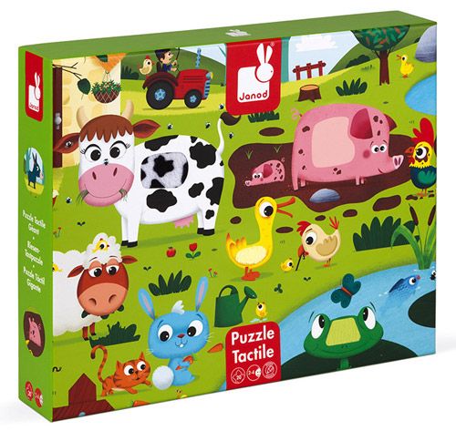 Детски тактилен пъзел Janod - Животни от фермата, 20 части