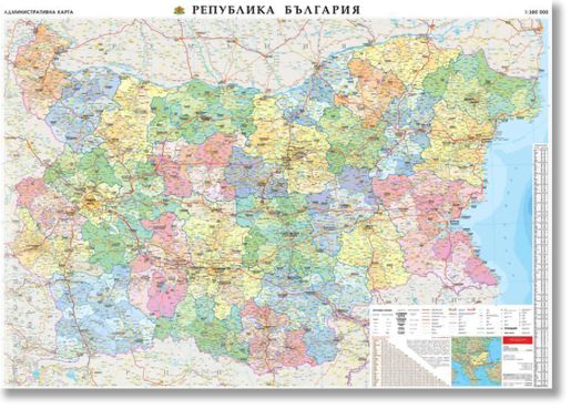 Административна карта на България с мащаб 1:380 000