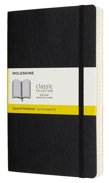 Черен тефтер Moleskine Classic Notebook Squared Expanded Version Black с меки корици и листа на малки квадратчета