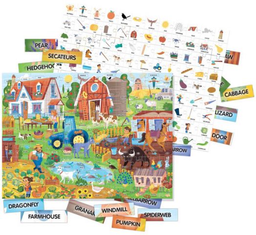 Двустранен пъзел Headu - Първи 100 английски думи, Ферма