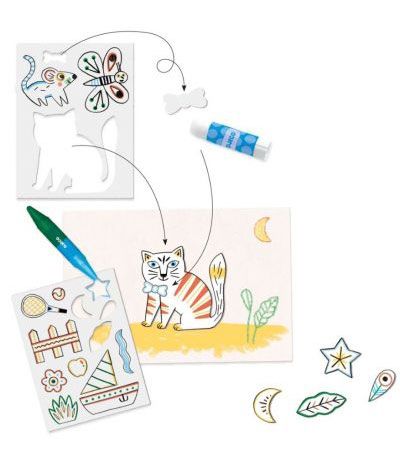 Творчески комплект Djeco: Създай с шаблони - Животни