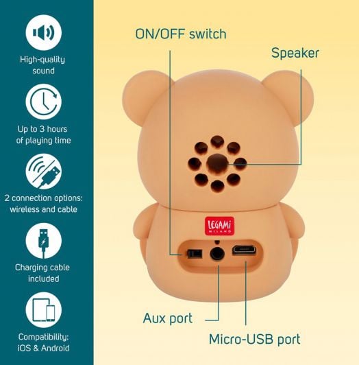 Безжична тонколона с поставка Legami - Teddy Bear