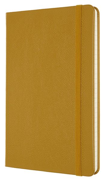 Кожен класически тефтер Moleskine Classic Leather Yellow с твърди корици и листа на широки редове