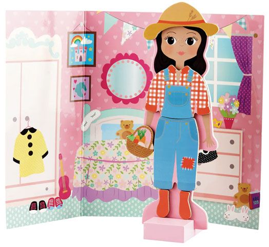 Дървена кукла за преобличане Floss & Rock, Magnetic Dress up Doll - Sofia