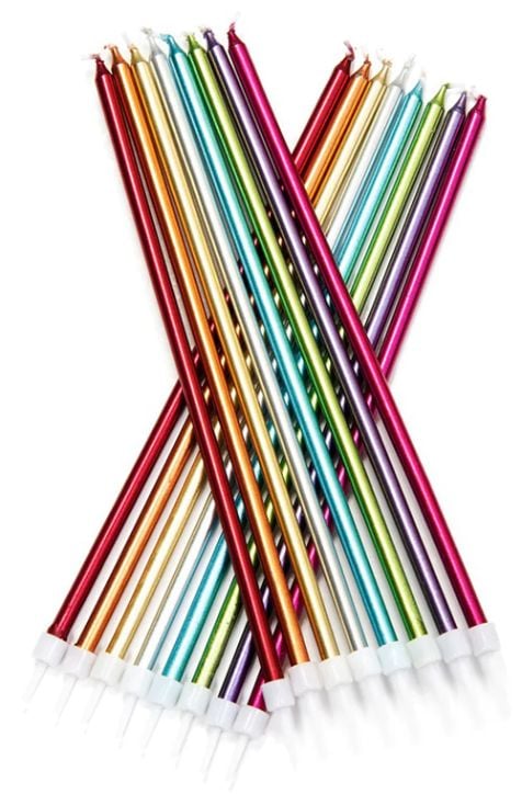 Дълги свещички Creative Party - Цветни металик, 16 бр.