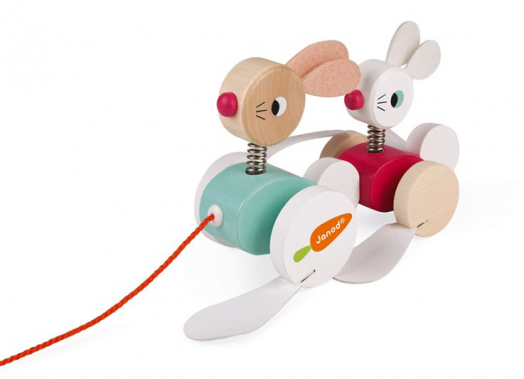 Дървена играчка за дърпане Janod - Зайци