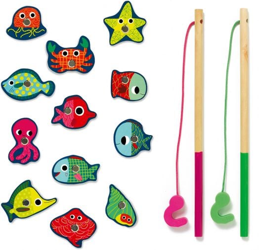 Детска игра с магнитни фигури Djeco - Цветен риболов