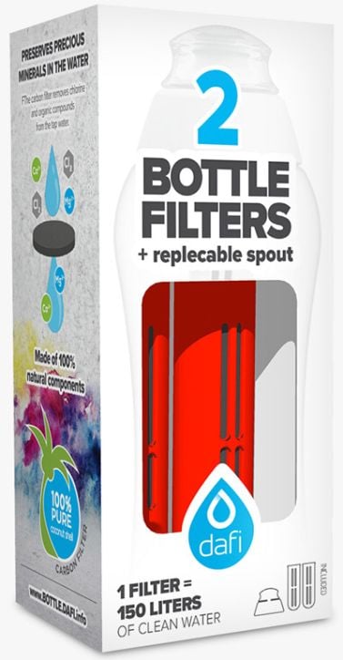Комплект филтри за бутилка Dafi + подарък капачка, червени
